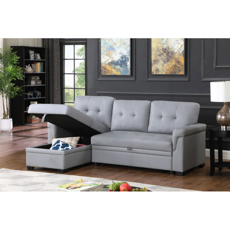 Canapé-lit modulaire réversible 83,5 po Beuna, Similicuir gris
