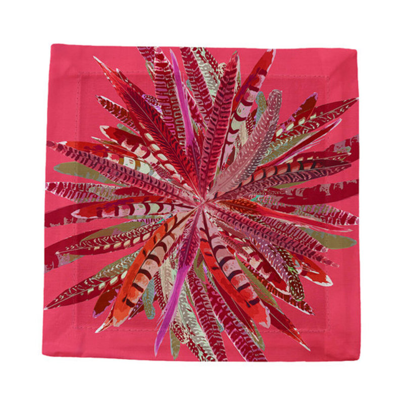 Pheasant Feathers Cotton Sateen Cocktail Napkins, Plum