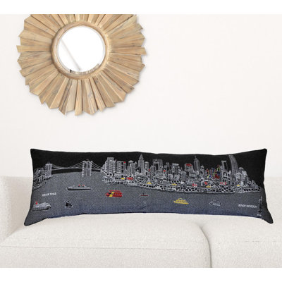 White NYC Daylight Skyline Rectangular Lumbar Pillow