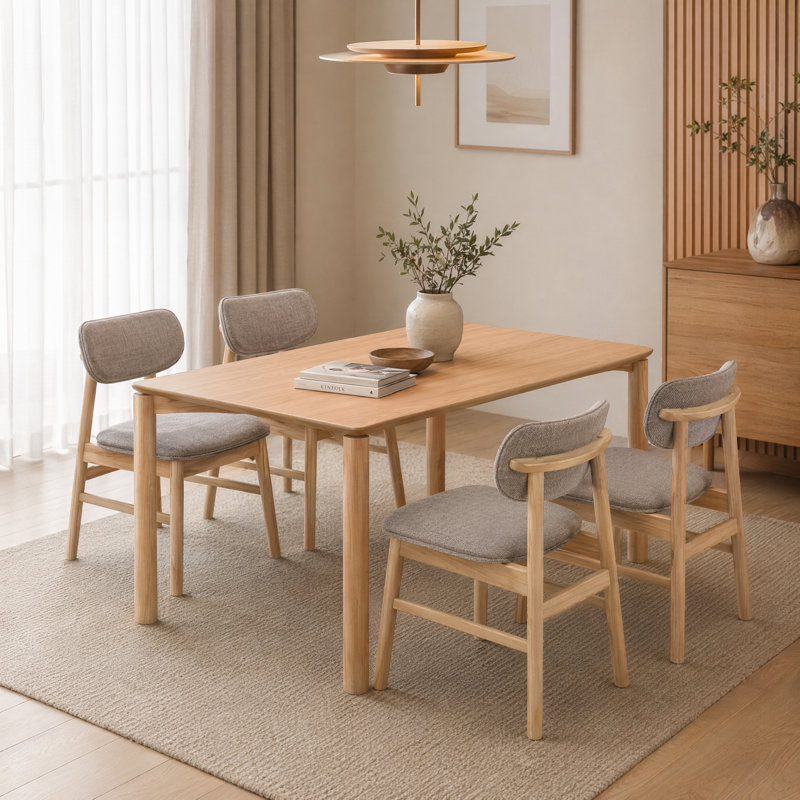 Willow 4-Seater Solid Wood Dining Room Set With Upholstered Chairs, 4, Oak