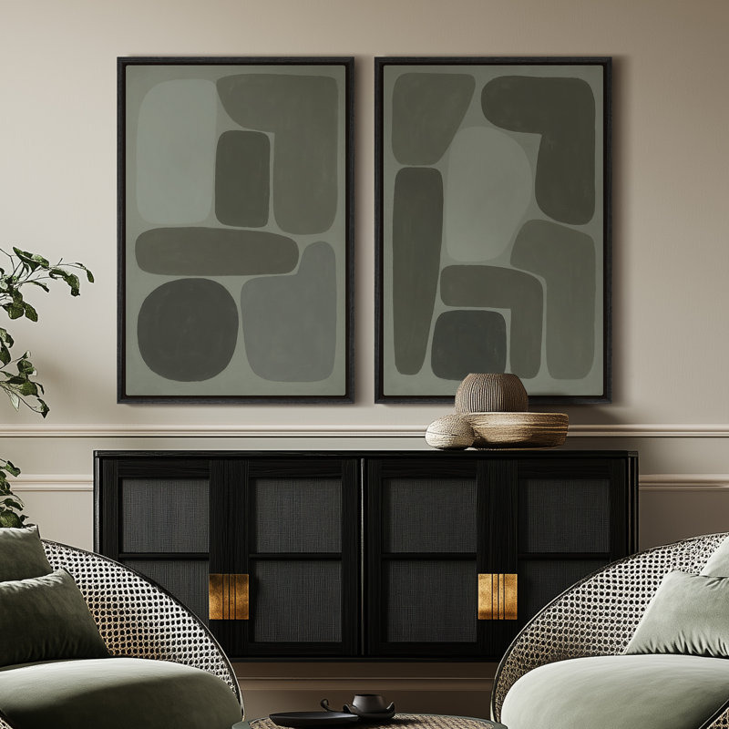 Framed Canvas Wall Art - Vintage Abstract Wall Prints for Bedroom, 36" H x 24" W, Black
