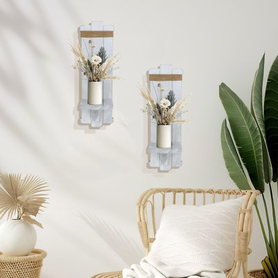 Handmade Wooden Candle Sconces Set of 2 Farmhouse Wall Decor Vintage Bedroom Livingroom Home Hanging Art Decorations Accessories Gifts