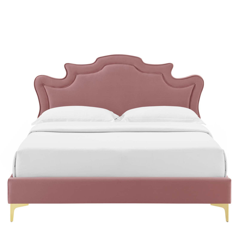 Modway Neena Performance Velvet Bed, Dusty Rose, Queen