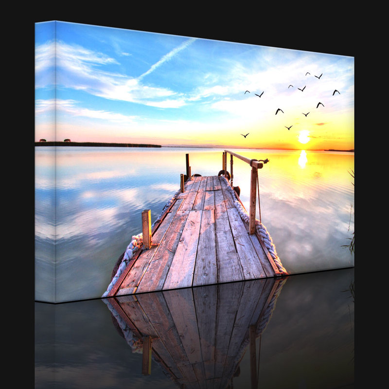 Bridge With Seagulls At Sunset by No - Wrapped Canvas Print, 70cm H x 100cm W x 4.5cm D, With lighting