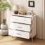 Armoire de rangement à 3 tiroirs de style nordique, commode moderne avec poignées or rose et base en bois massif, petit espace de rangement pour bureau, chambre d'enfant, chambre de bébé