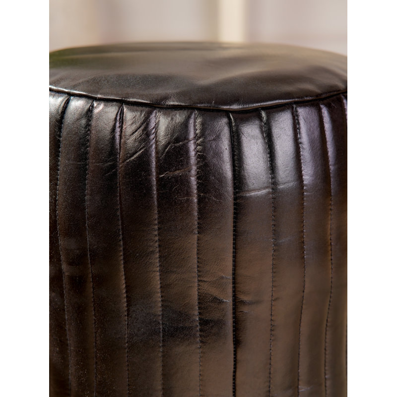 BBH HOMES HANDMADE ECO-FRIENDLY ROUND SHAPED STUFFED BUFFALO LEATHER BLACK POUF - 18" x 18" x 18", Round Shape, Black Colour, Plain Solid Design, Genunie Buffalo Leather, Recycled Cotton Stuffed, Seating Pouf For Living Room, Study Room, Patio & Office