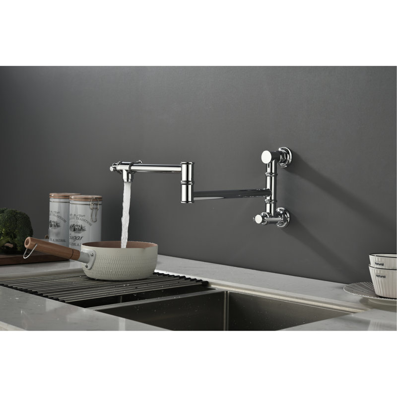 Modern Brass Wall Mounted Pot Filler - Swing Arm, Accurate Water Control, Coating Faucet Brass, Double Handle Quiet Stream, Corrosion