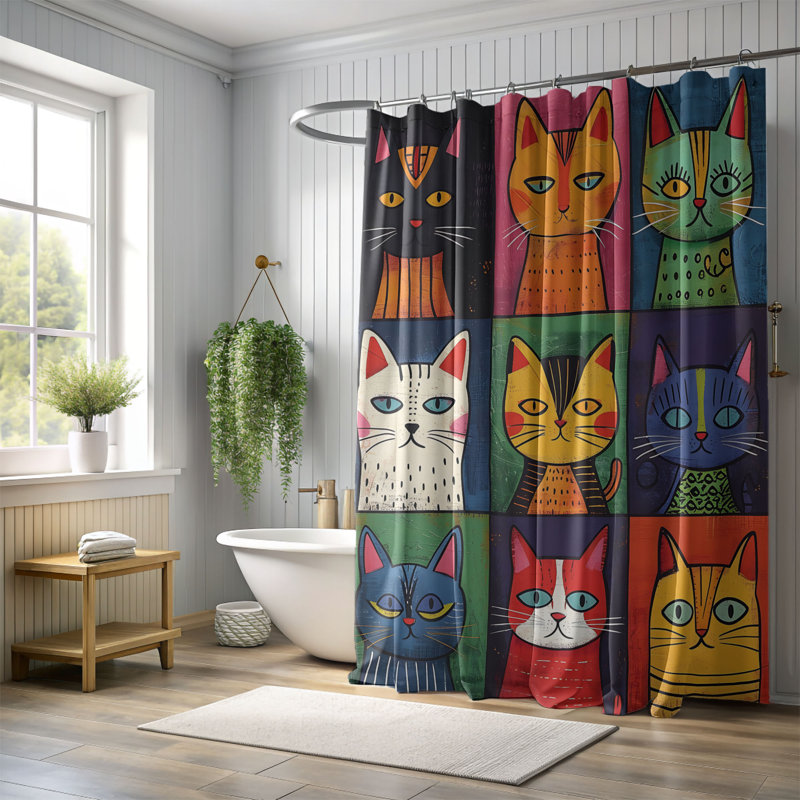 Toile de chat - Rideau de douche standard 1 pièce, H 74 po x l 71 po