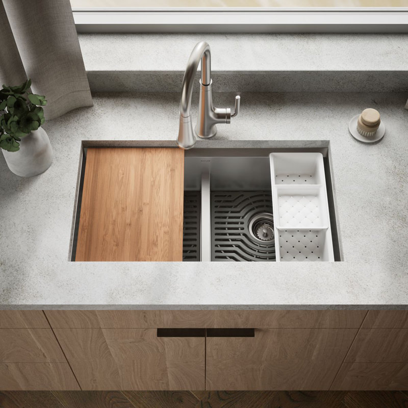 Évier de cuisine encastrable / double encastrable 33 po X 22 po avec accessoires Work Smart Divide avec accessoires, 1 trou