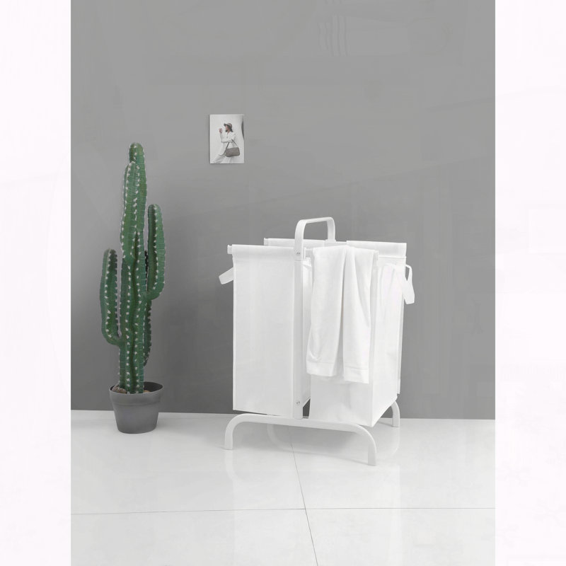 Panier à linge à 2 niveaux - 110 L avec couvercle et cartes de tri, Blanc