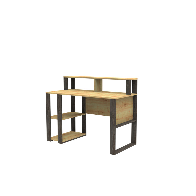Tramal Geometric Writing Desk, Oak/Dark Coffee