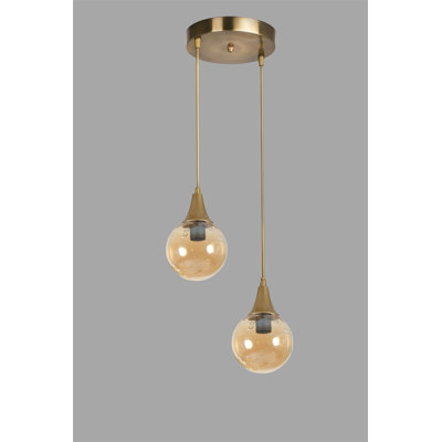 Lustre élégant ambre et or, hauteur réglable, 27,6 po de diamètre | Corps en métal avec capuchon en verre | Douille E27, 40 W maximum | Certifié IP20 | Parfait pour la salle à manger, le salon et le vestibule, superbe luminaire
