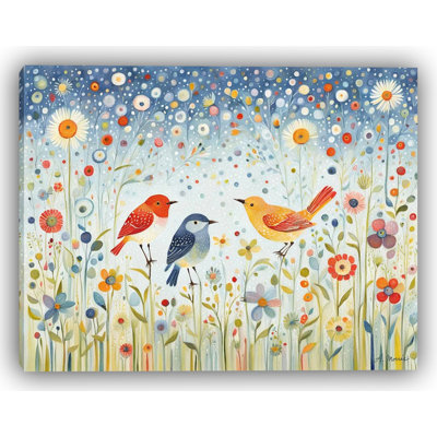 Garden Melody - Trio d'oiseaux chanteurs dans un pré floral