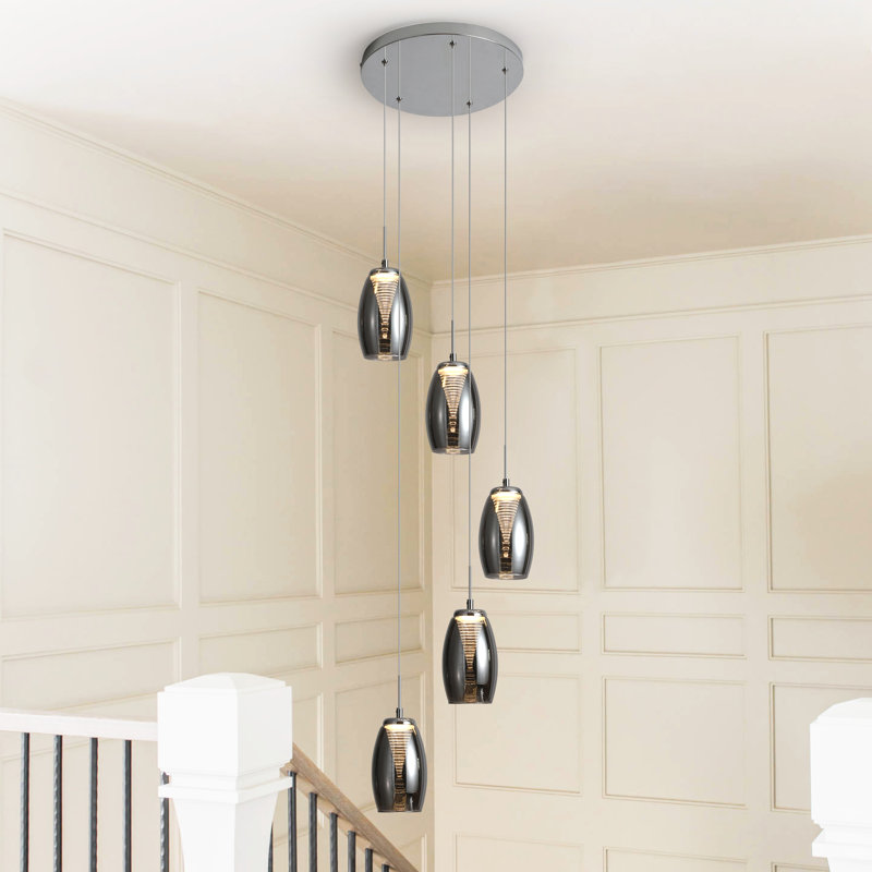 Lustre long avec escalier 5 lumières DEL