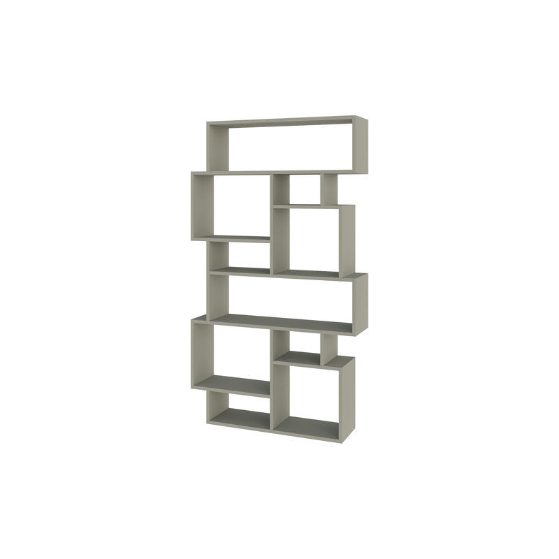 Sandra Bookcase | Asymmetric Freestanding Bookcase with 10 Compartments, Ash Green