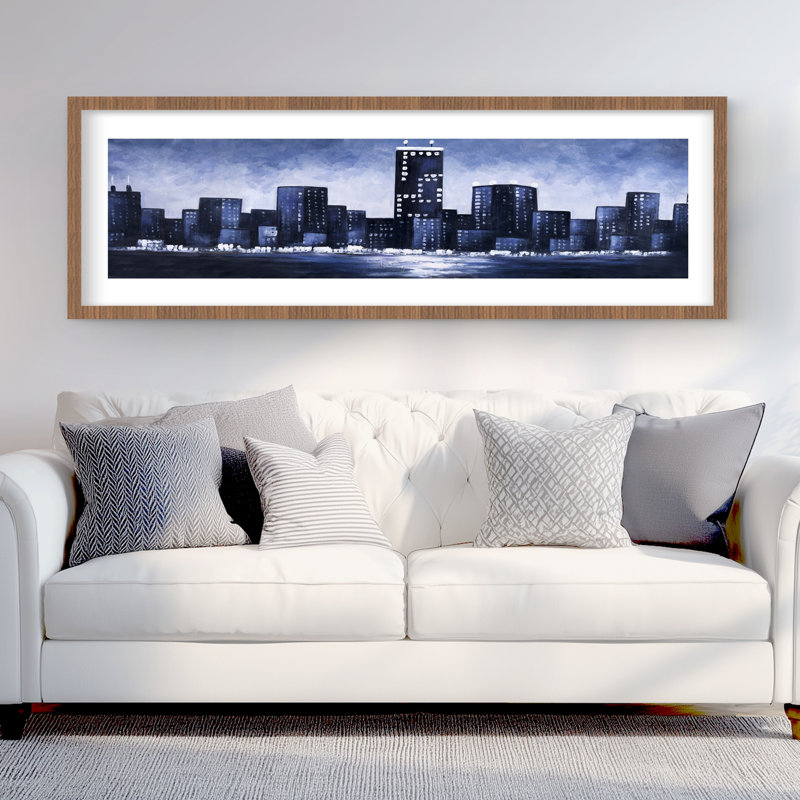 Paysage urbain bleu foncé - reproduction encadrée mate pour la décoration intérieure, Brun
