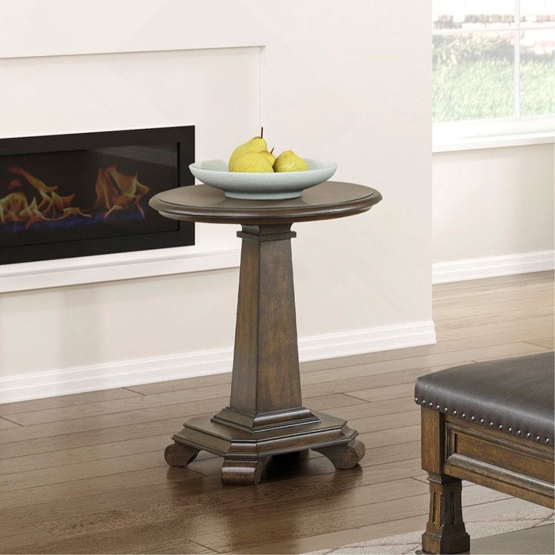 Table de bout, meuble de salon en bois durable à piédestal rond classique traditionnel brun 1pc