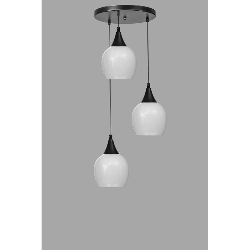 Lustre, Blanc/Noir, 3 niveaux, Trois lumières