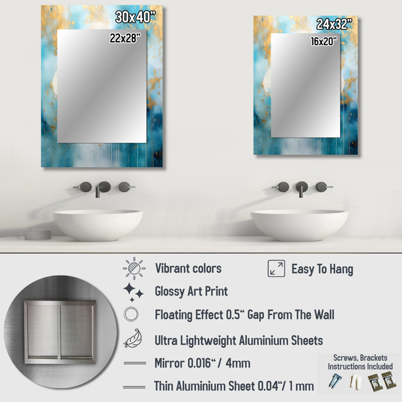 Divine Mandala Delicate Gold Gentle Turquoise II - Boho Mandala Unique Wall Mirror Decor, Traditional Large Mirror, Printed Metal Art