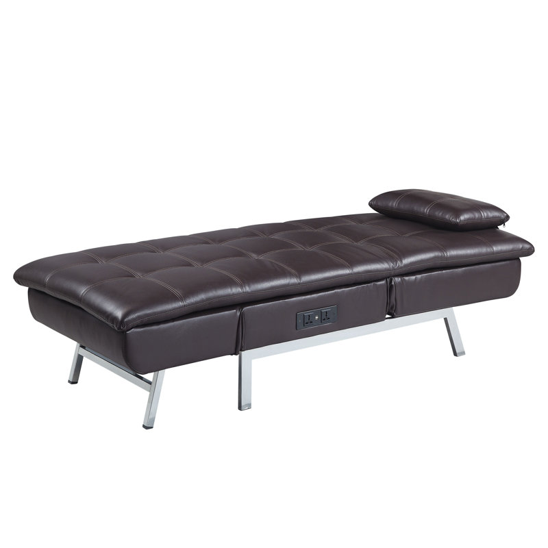 Padilla Brown Synthetic Leather Chaise Lounge W/Pillow & Usb