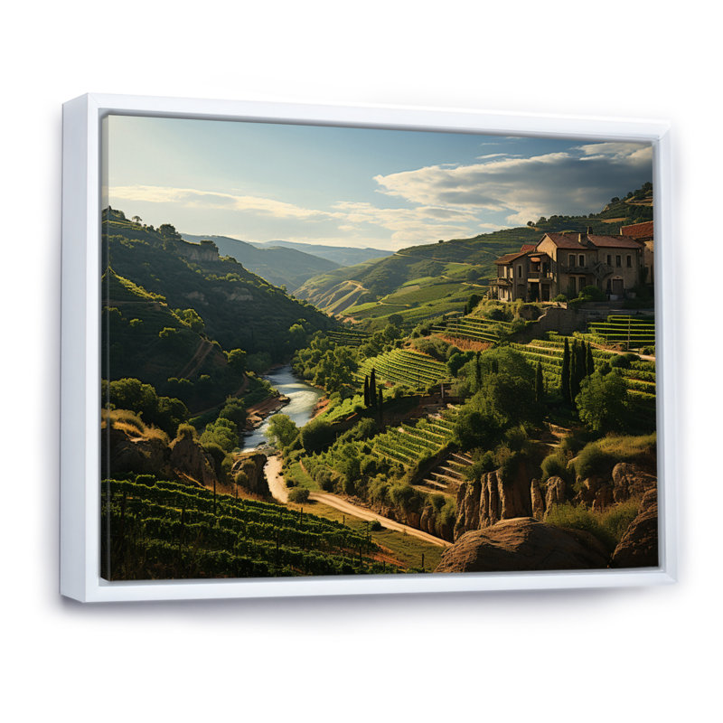 «Scenic Majestic Vineyard II», reproduction d'art sur toile, H 16 po x l 32 po, Cadre flottant blanc