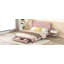 Grand lit plateforme tapissier en lin avec tiroirs