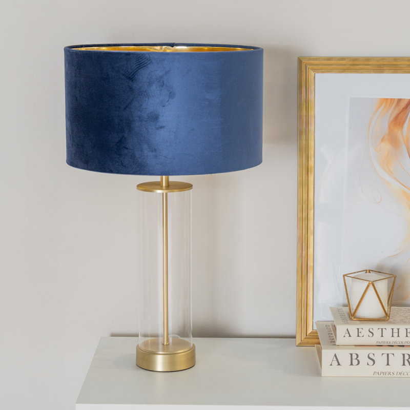 Ahedo Glass Table Lamp, Clear/Gold Base/Blue Shade, No