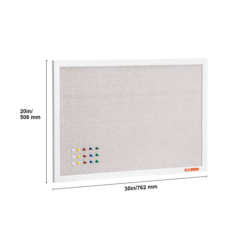 White Cork Board with Linen Surface Wall-Mounted