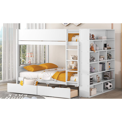 Full Over Bunk Bed With Cabinet And Drawer Storage, White - Enhance Bedroom Organization Drawers For Tidy Comfortable Sleeping Setup