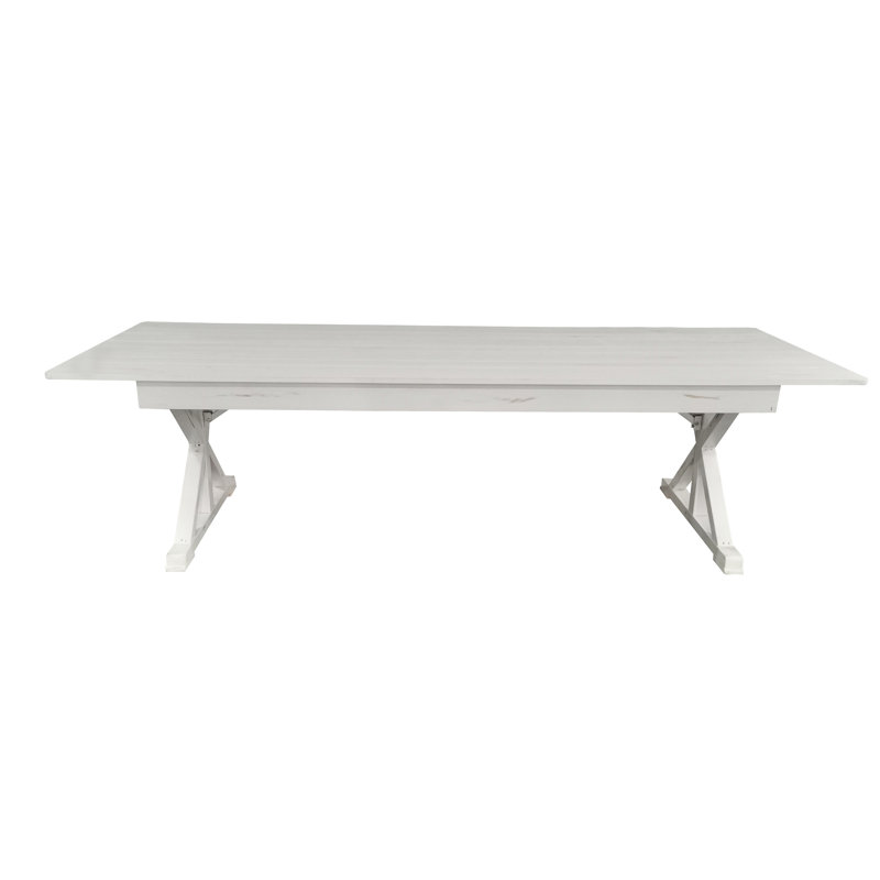 Eternity Rectangular Solid Pine Farm Dining Table with Folding X-Style Legs, Antique White, 40.25" L x 108" W