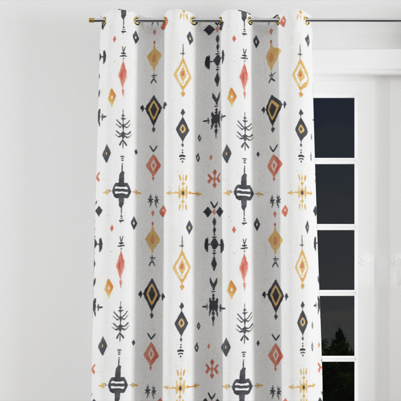 Boho Curtain panels - Blue Nomad Spirit Grommet Curtain - 1 Panel, Gold Grommets, 52" W x 108" L