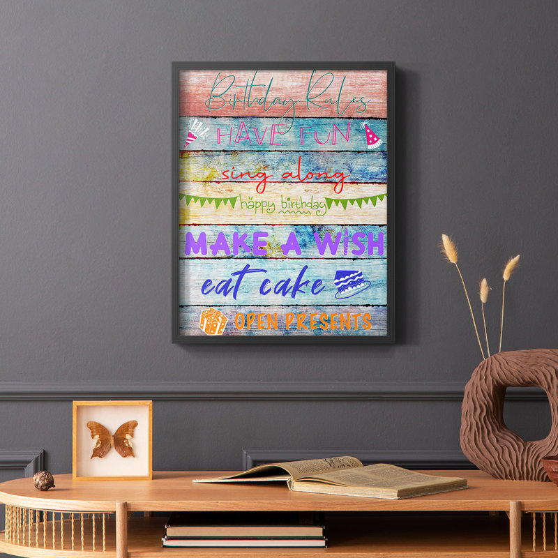 «Birthday Rules», reproduction encadrée - bois massif, Noir, H 28 po x l 22 po
