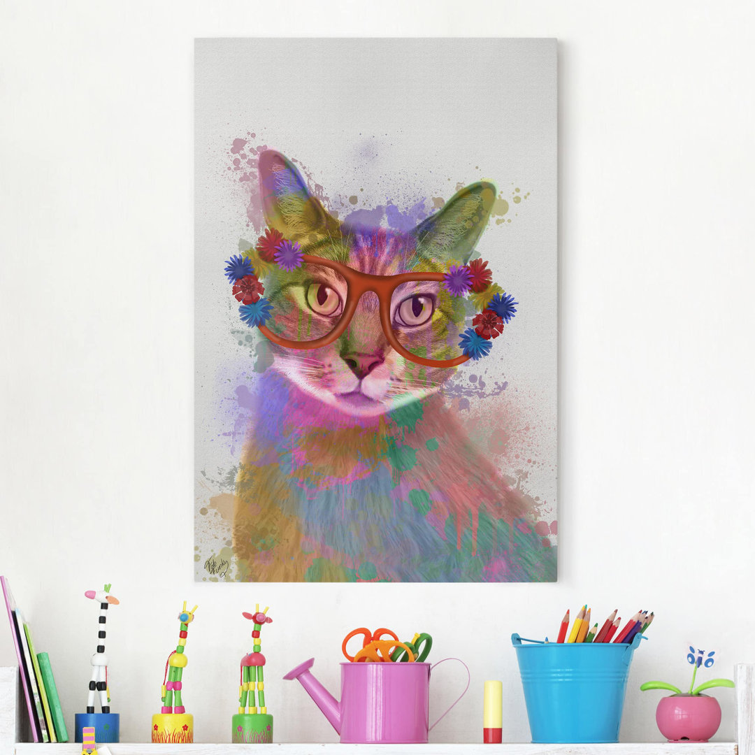 Leinwandbild - Regenbogen Splash Katze