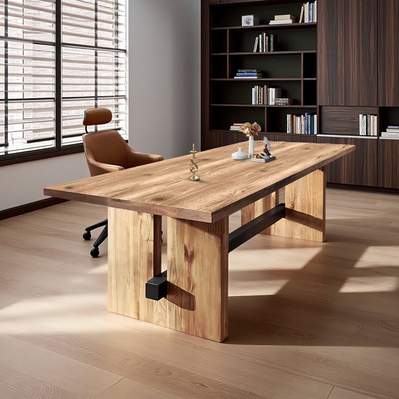 Bureau en bois massif, bureau à domicile rectangulaire, H 29,53 po x l 63 po x P 27,56 po