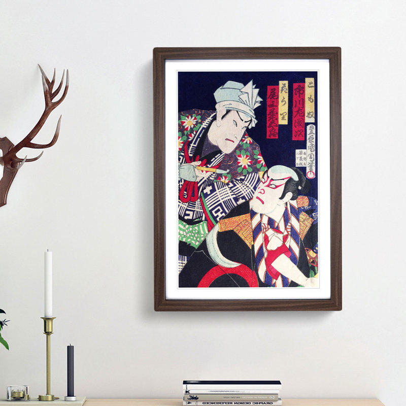 Two Actors by Toyohara Kunichika - Picture Frame Painting Print, Walnut Framed, 48cm H x 36cm W x 2cm D