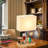 Desk Lamp With 3 USB Charging Ports, Table Lamp With 2AC Outlets And 3 Phone Stands, Nightstand Bedside Lamp With Natural Wooden Base And Cream Linen Shade