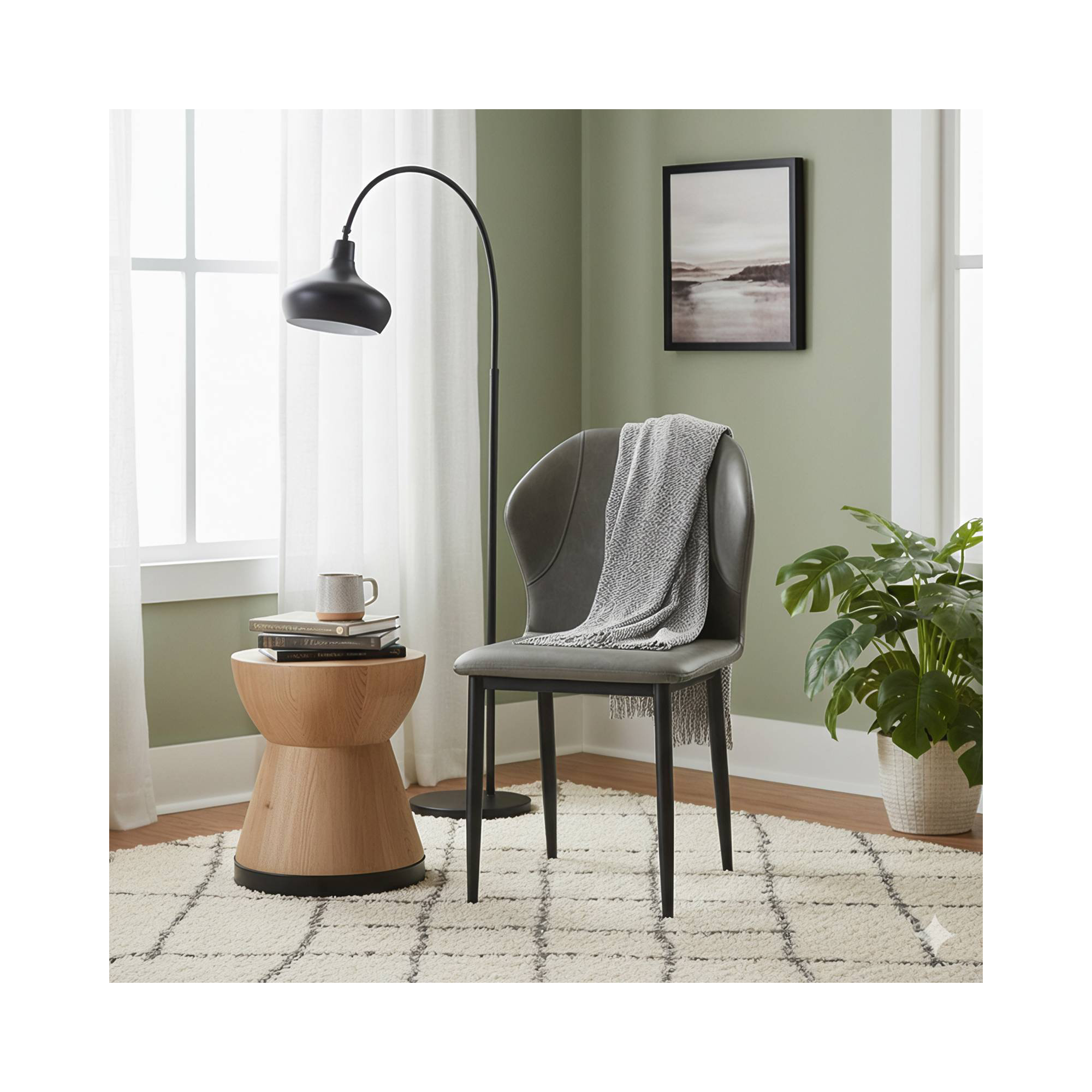 Steves Fabric Metal Side Chair Dining Chair, Single, Olive Green