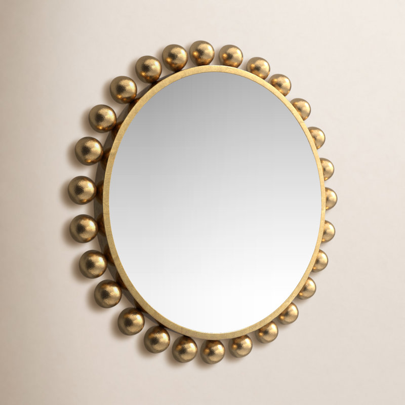 Asana Metal Round Wall Mirror, Gold Foil