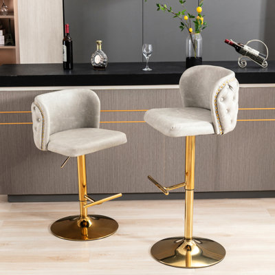 Beige moderne avec hauteur de siège réglable, revêtement et dossier en cuir de polyuréthane, pour pub maison, siège pivotant pour îlot de cuisine 2 unités, tabourets de dossier rembourrés