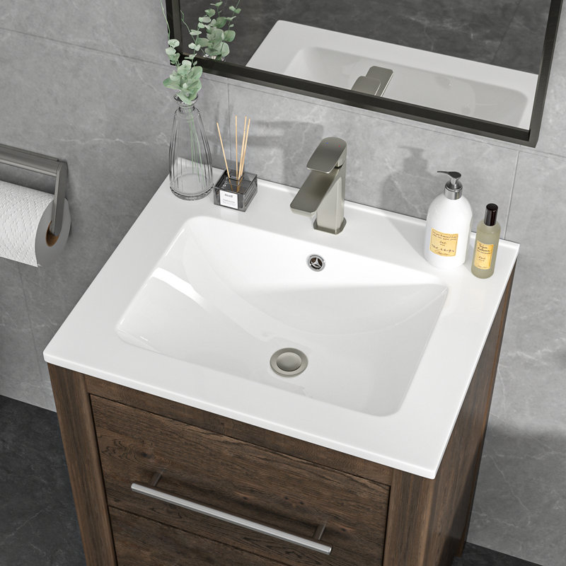 24"L x 19.7"W White Rectangular Single Vanity Top with Faucet Hole and Overflow(Top Only), 24" L x 20" W