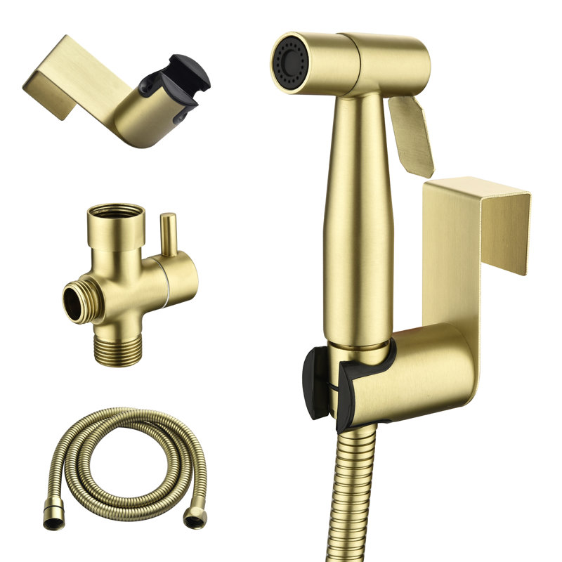 Elongated Hand Held Bidet with Faucet, Brushed Gold