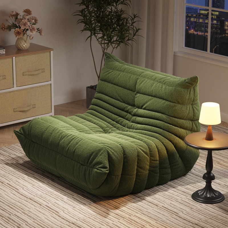 38" W Bean Bag Chair Sofa No-assembly Teddy Fabric Sofa Perfect For Bedroom, Study, Or Living Room, Green Teddy