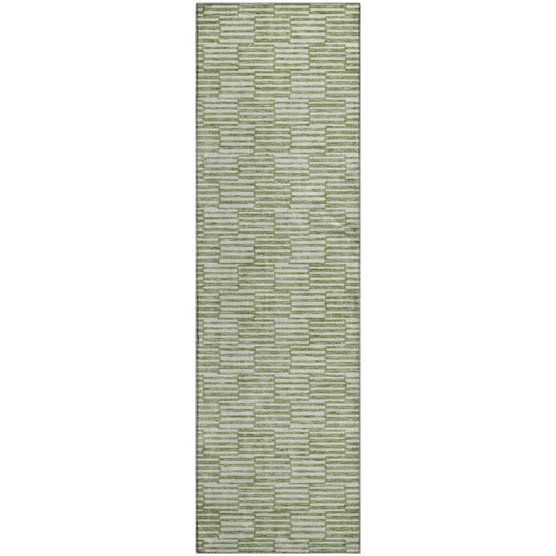 Premium Machine Washable Prisco Green Rug, Runner 2'3" x 7'6"