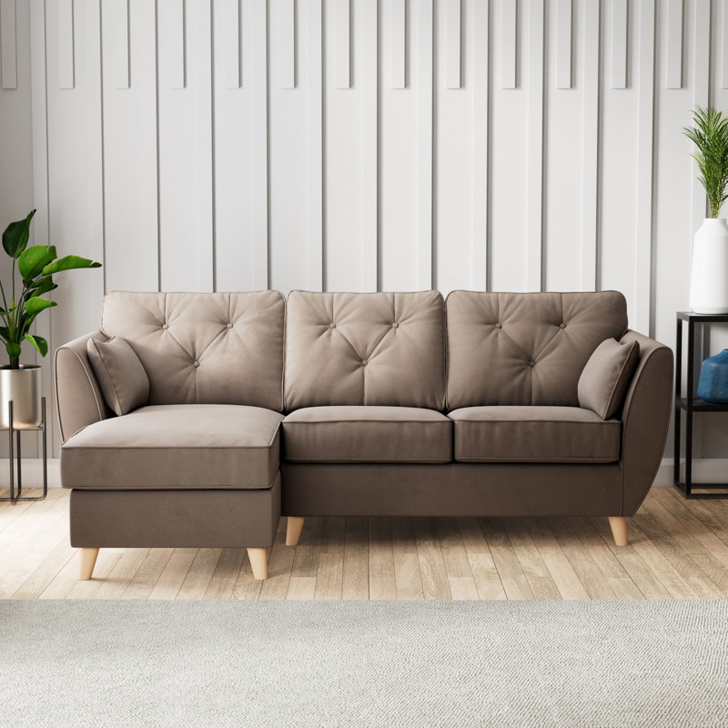 HOXTON CHAISE FOAM MALIA FOOT, Left Hand Facing, Mole, Beige Wood
