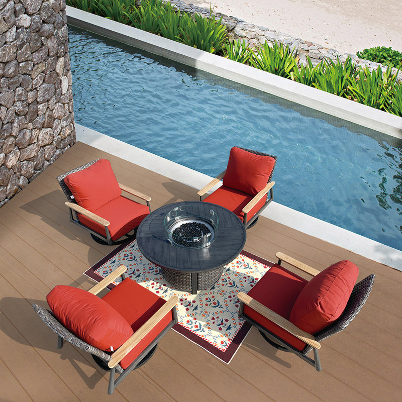 Mikaylin Wicker 4 - Person Patio Conversation Set with Cushions, Gray, Red