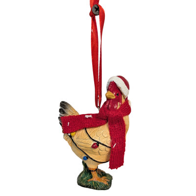 CHICKEN W/ RED HAT ORNAMENT