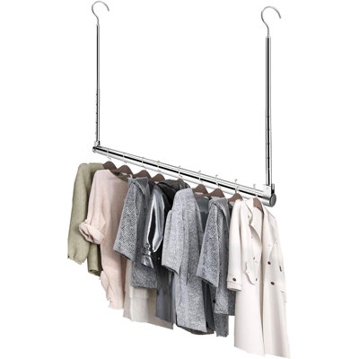 Extendable Closet Hanging Rod, Stainless Steel Adjustable Clothes Bar for Pants, Towels & Balcony Drying