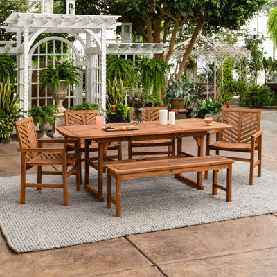 Alfonsi 6 - Person Wood Patio Dining Set with Rectangular Table