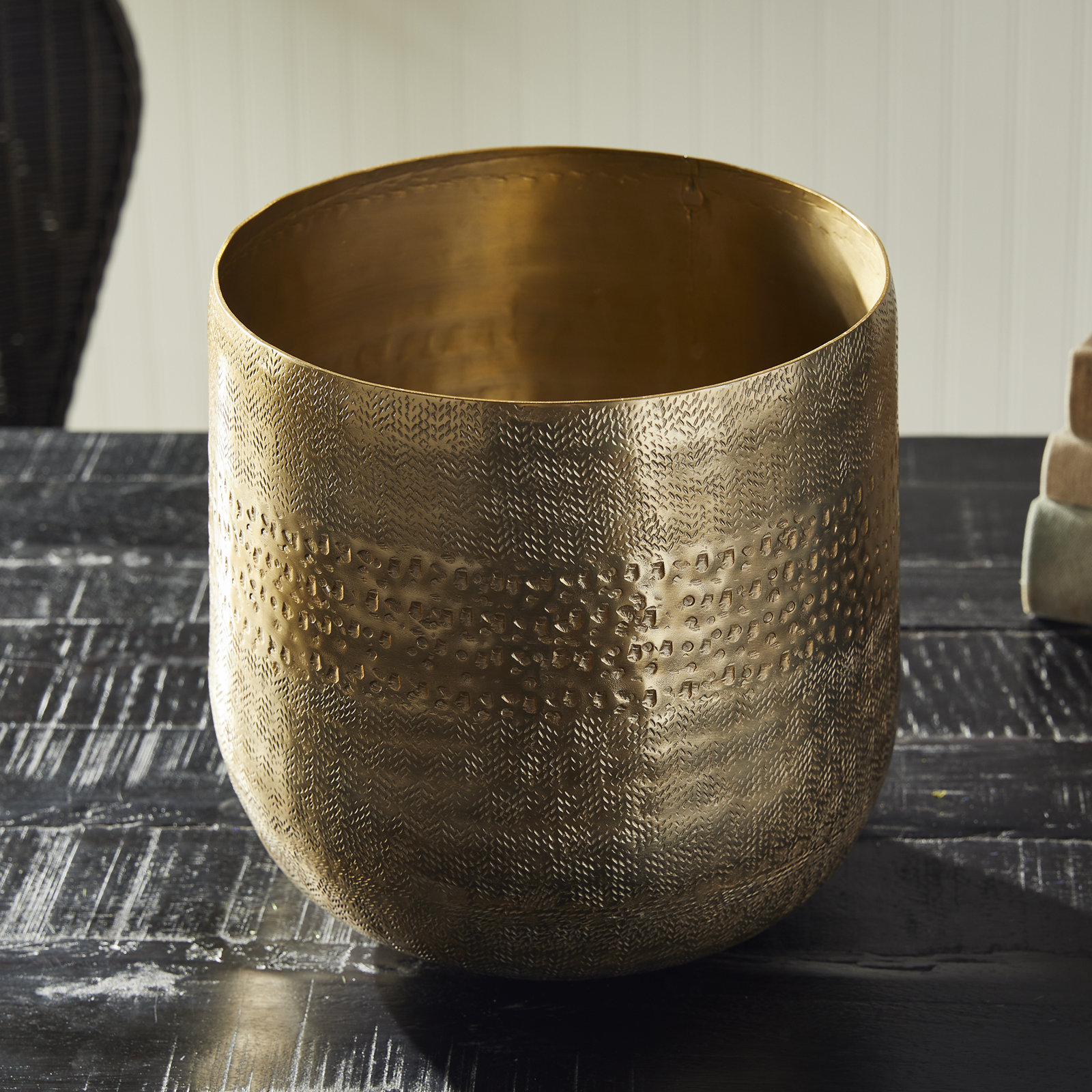 Acquah Cachepot, Gold, 10" H x 11" W x 11" D