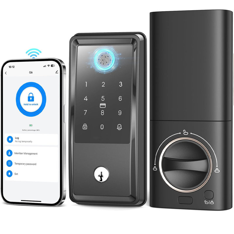 Fingerprint Smart Lock, 6 in 1 Keyless Entry Door Lock with Doorbell, Built-in WiFi Smart Locks for Front Door, Smart Deadbolt with APP Control, Auto-Lock